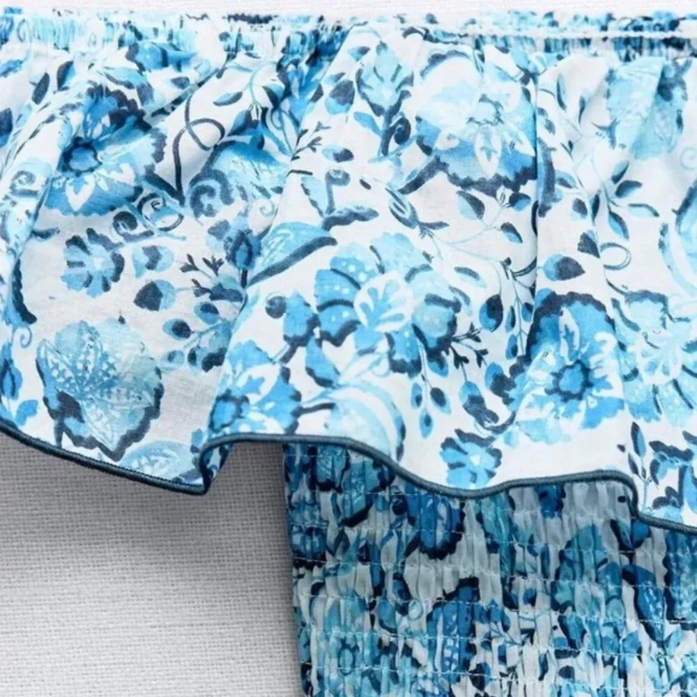 Zara Floral Print Off The Shoulder Dress XS - Picture 7 of 7